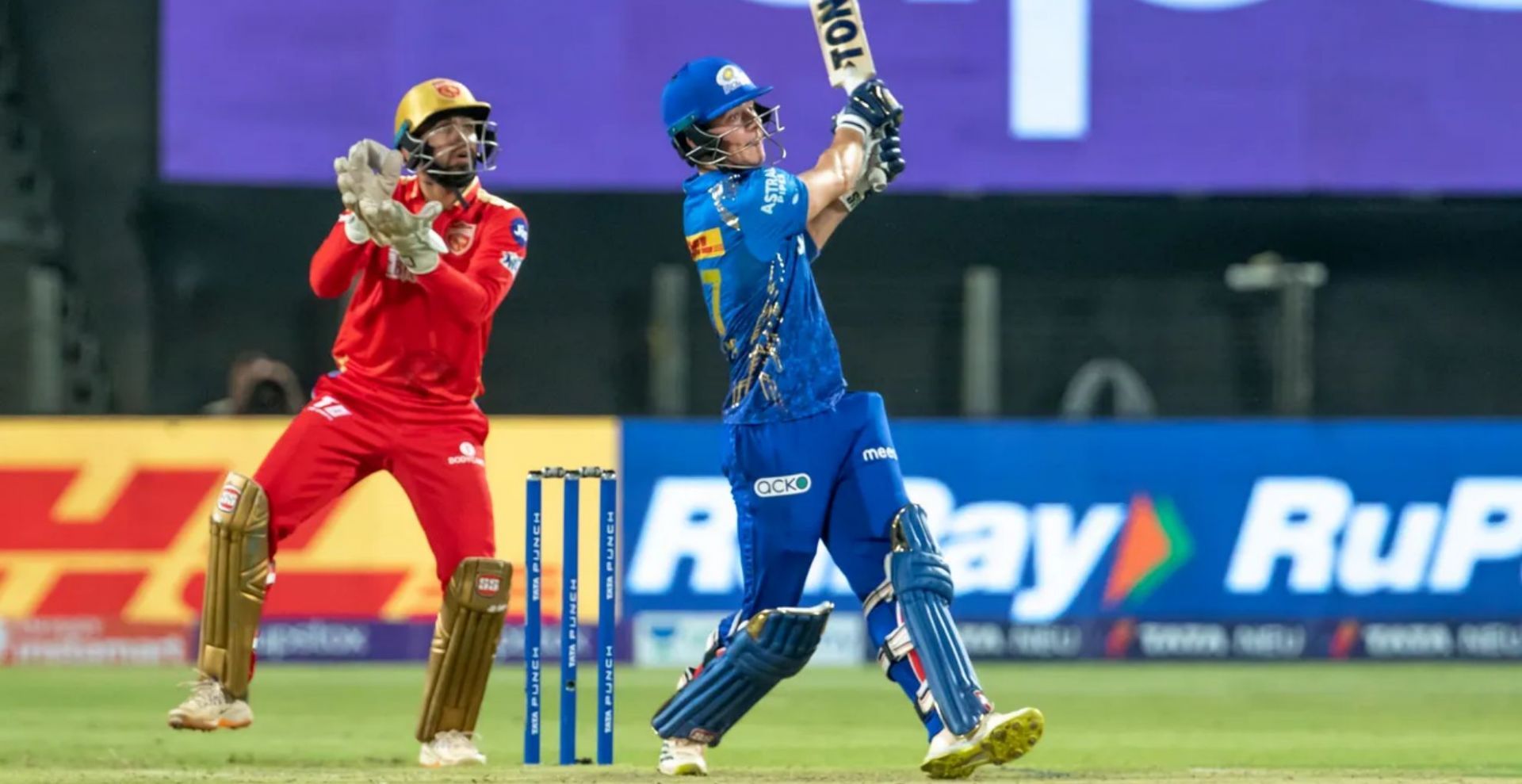 Mumbai Indians&#039; batters accumulated 29 runs off Rahul Chahar&#039;s over (Credit: IPL/BCCI).