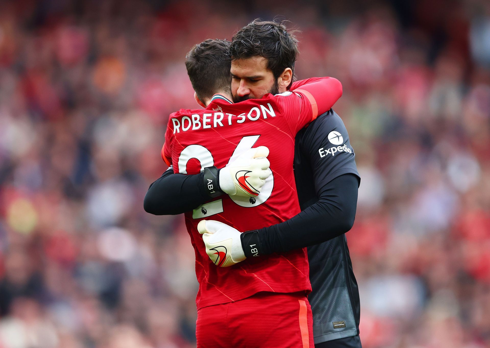 Andrew Robertson celebrates after winning the game.