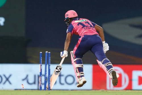 RR skipper Sanju Samson was run out for 11 against GT. Pic: IPLT20.COM