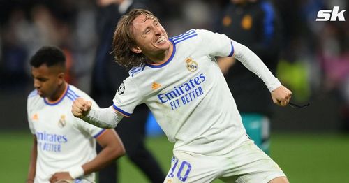 Luka Modric celebrates following Madrid's thrilling win over Chelsea