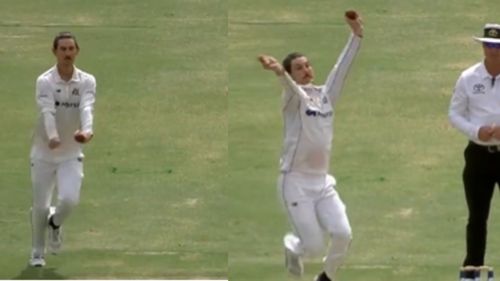 Nic Maddinson hilariously copied Jasprit Bumrah's action during Marsh Sheffield Shield game (P.C.:cricket.com.au Twitter)