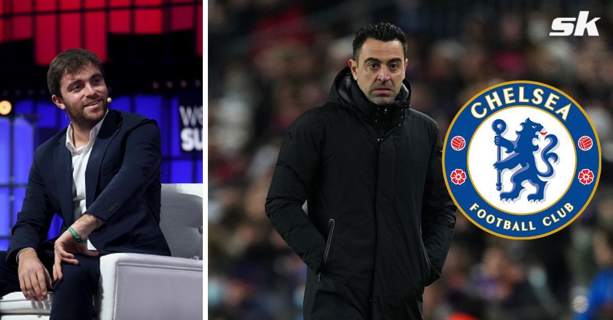 [L-R] Fabrizio Romano; Barcelona boss Xavi Hernandez.