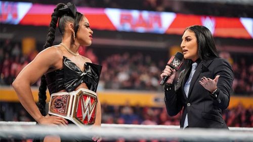 RAW Women's Champion Bianca Belair in the ring with Sonya Deville on WWE RAW