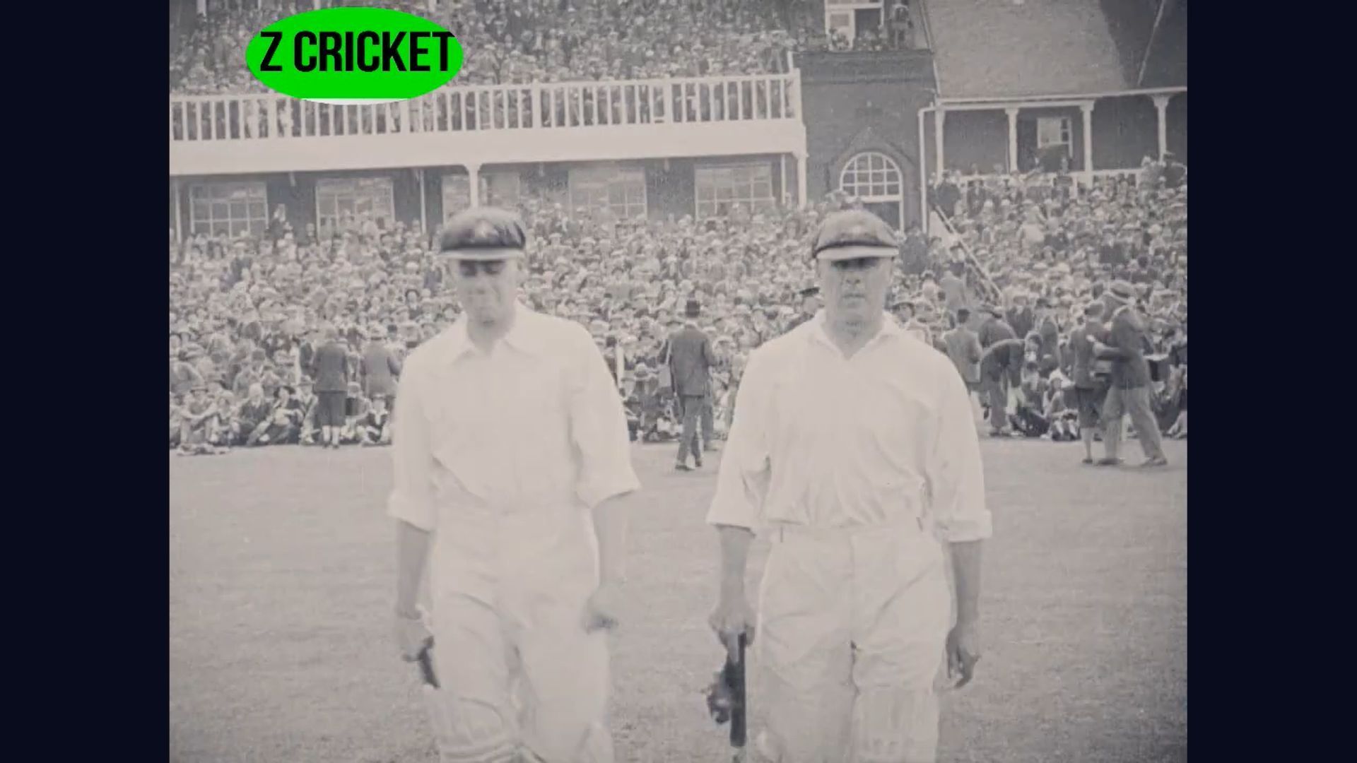 Charles Macartney walking out to bat with Bill Woodful after lunch on Day 1 in the Leeds Test of 1926 (Image: YouTube/Z Cricket)