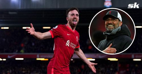 Liverpool forward Diogo Jota; [inset] Jurgen Klopp.