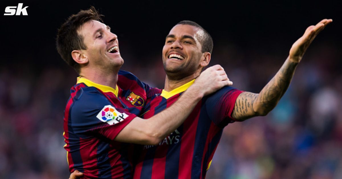 Former Barcelona teammates Lionel Messi and Dani Alves