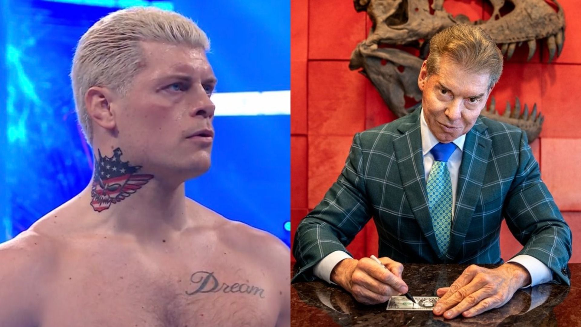 Cody Rhodes (left); Vince McMahon (right)