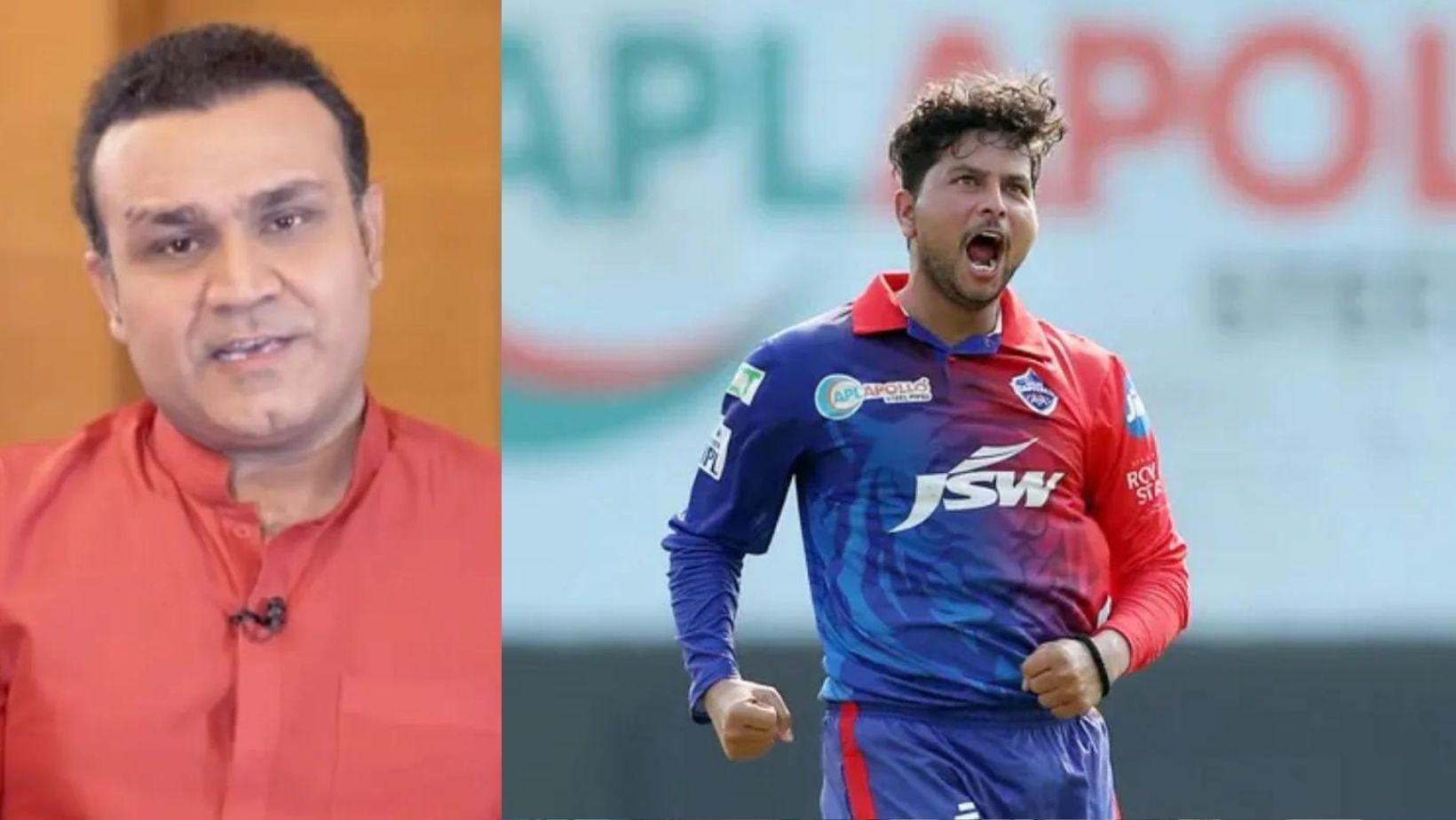 Virender Sehwag (L) and Kuldeep Yadav.