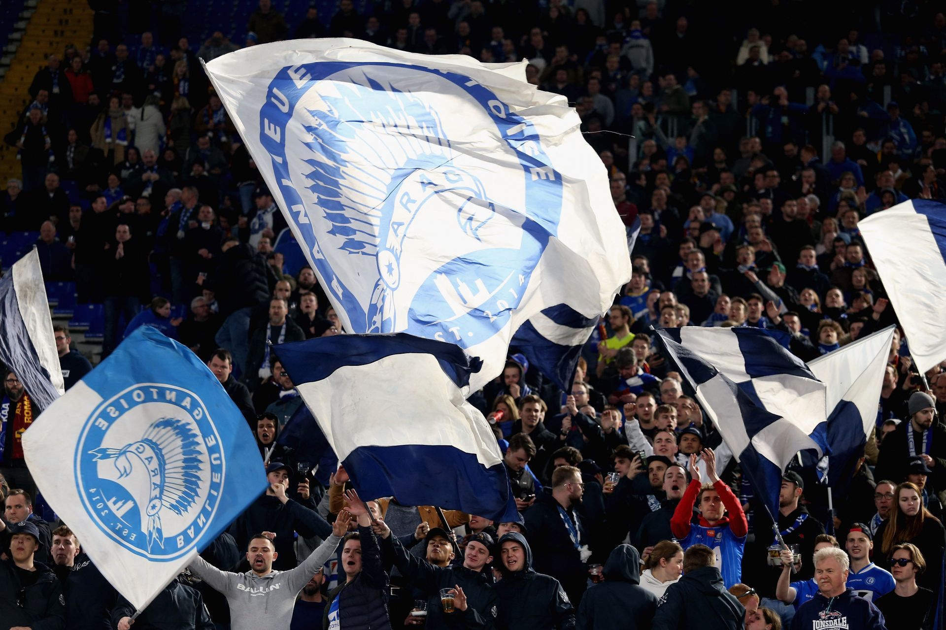 KAA Gent fans in the stands cheer on their side