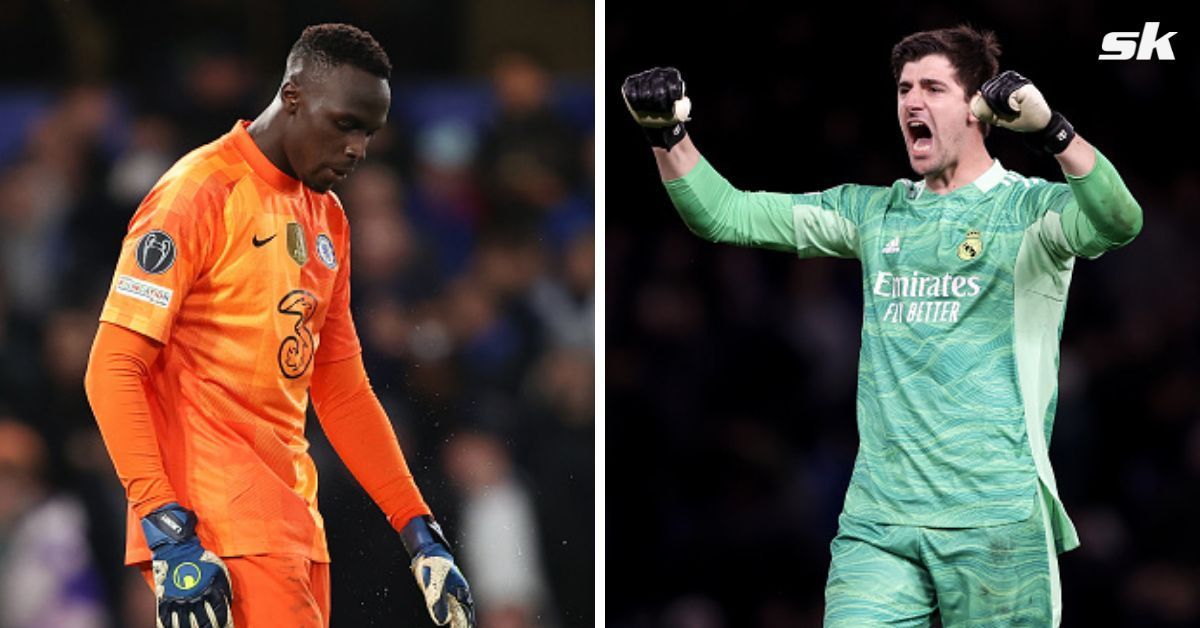 (L-to-R) Chelsea goalkeeper Edouard Mendy; Real Madrid goalkeeper Thibaut Courtois.