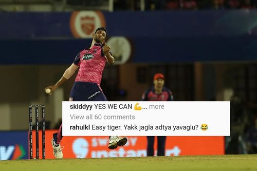 KL Rahul's comment on Prasidh Krishna's Instagram post