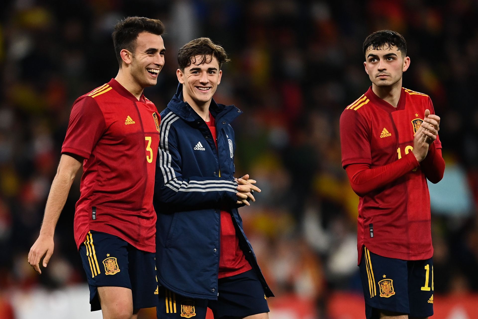 Gavi (centre) has impressed on international duty