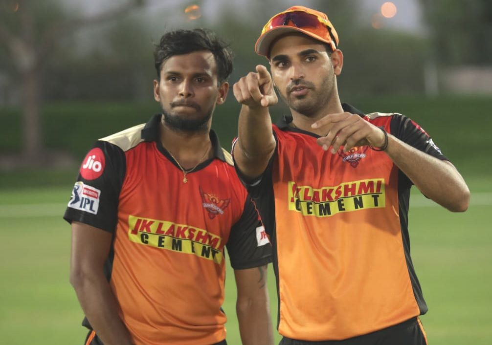 SRH pacers T Natarajan (left) and Bhuvneshwar Kumar (right) complement each other. Image: SRH