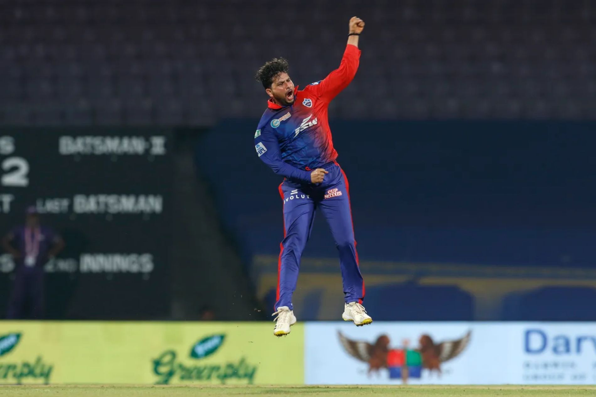 Kuldeep Yadav jumps for joy after claiming a wicket. Pic: IPLT20.COM