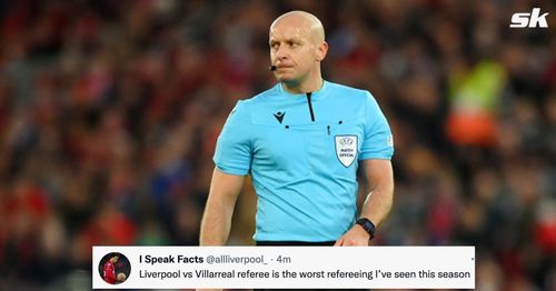 Reds fans brand referee an 'absolute joke' for his decisions at Anfield