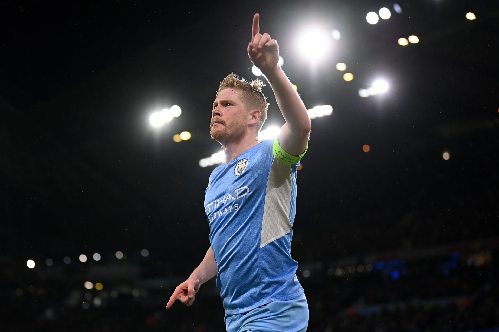 Kevin de Bruyne rejoices after scoring.