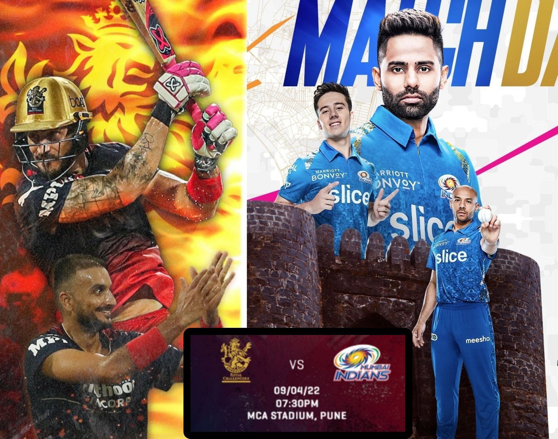 The Royal Challengers Bangalore are taking on the Mumbai Indians in Pune. Pics: RCB/ MI