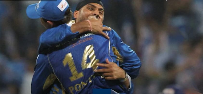 The Turbanator shares a hug with Ponting. Pic: IPLT20.COM