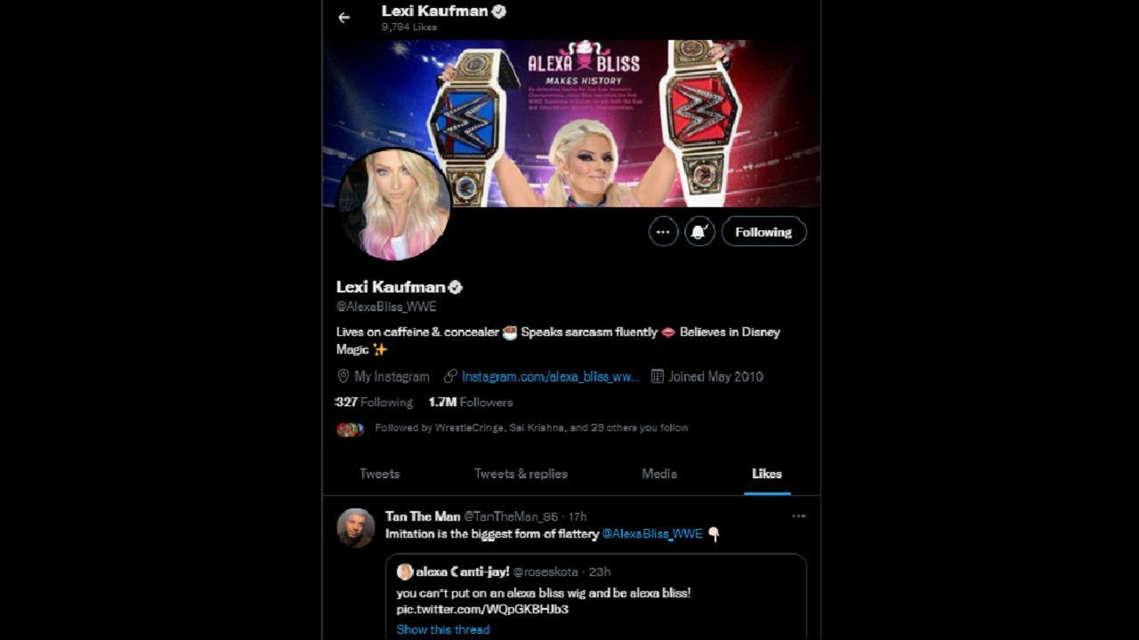 Bliss likes an interesting tweet about AEW star Julia Hart