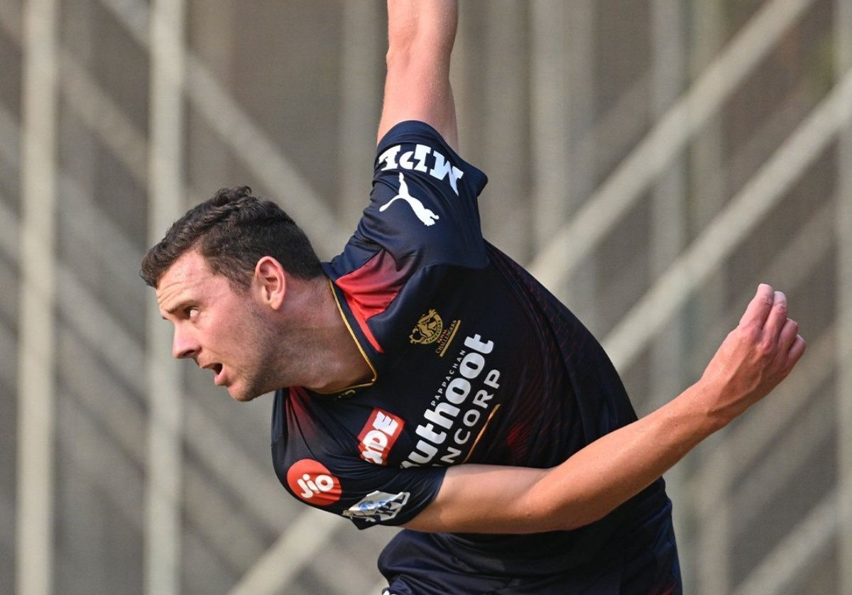 Josh Hazlewood bowling in the nets. Pic: RCB/ Twitter