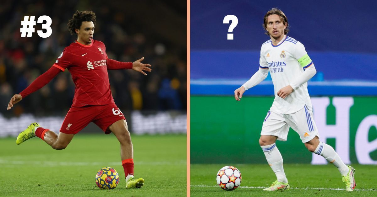 Trent Alexander-Arnold (left) and Luka Modric (right)