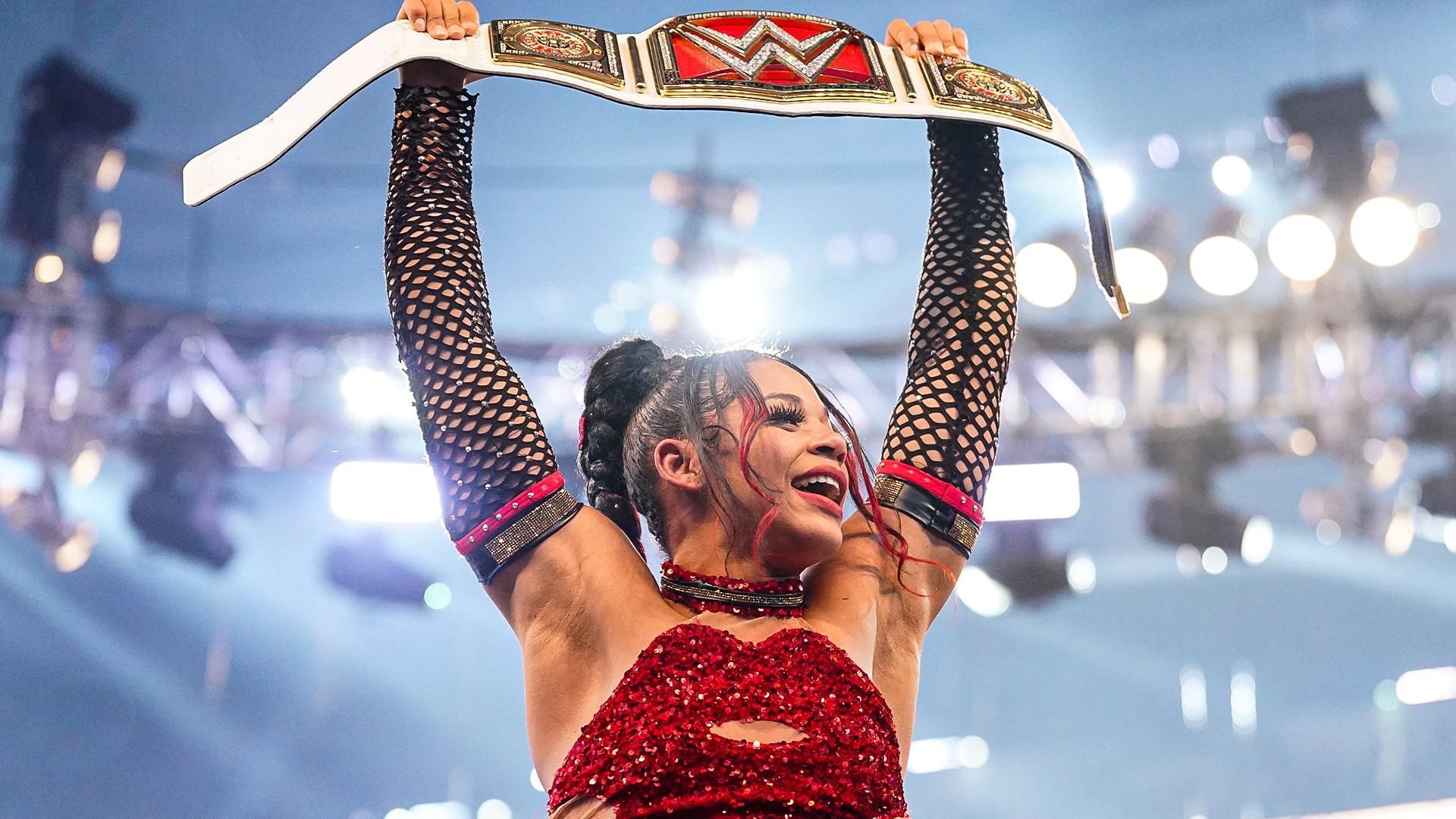 Bianca Belair after winning the RAW Women&#039;s Championship at WrestleMania 38