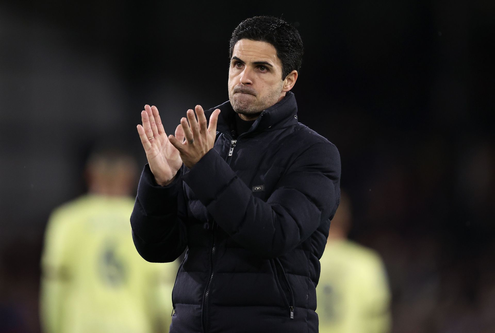 Mikel Arteta applauds the Gunners fans after the game