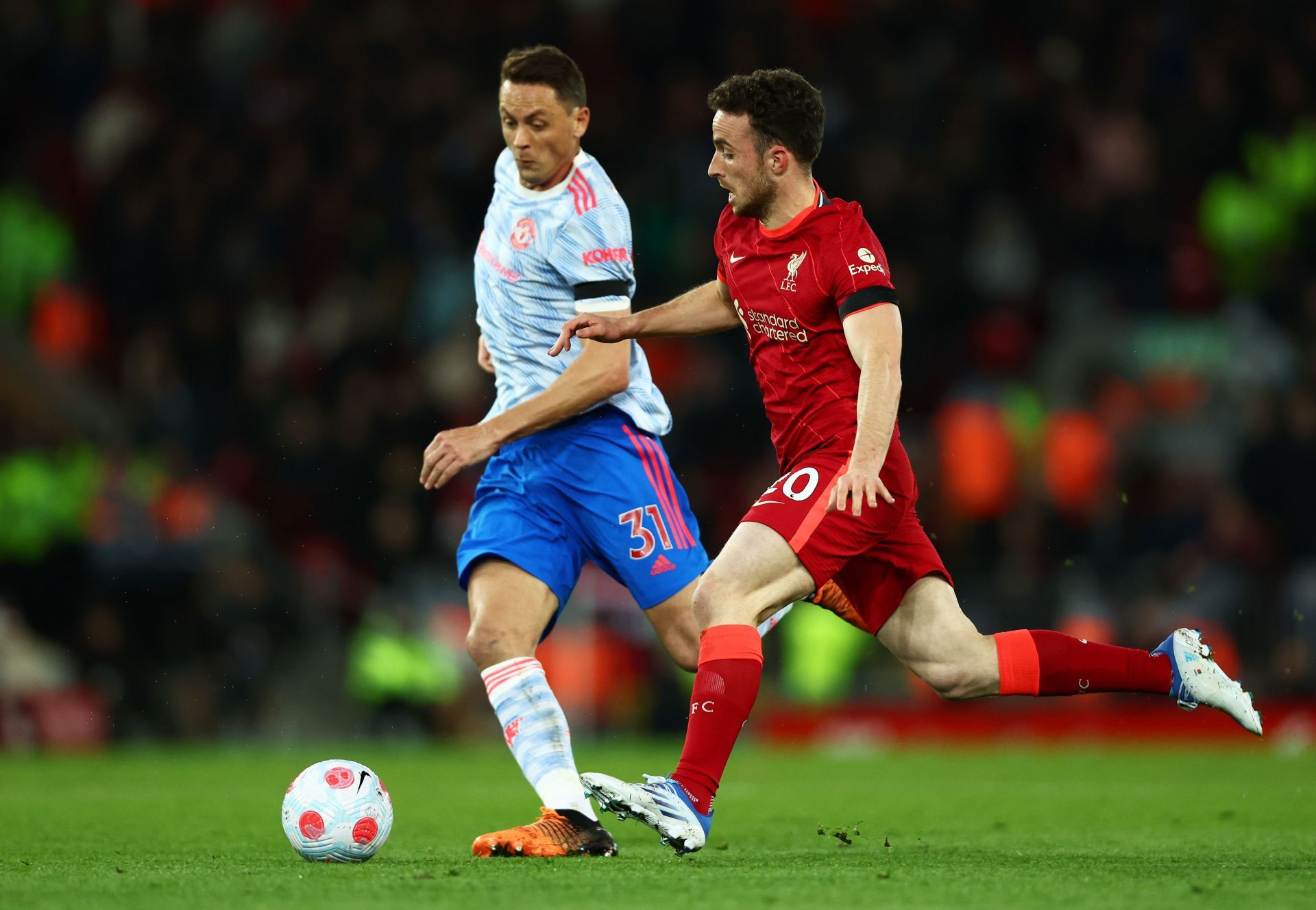 Diogo Jota in action against Nemanja Matic