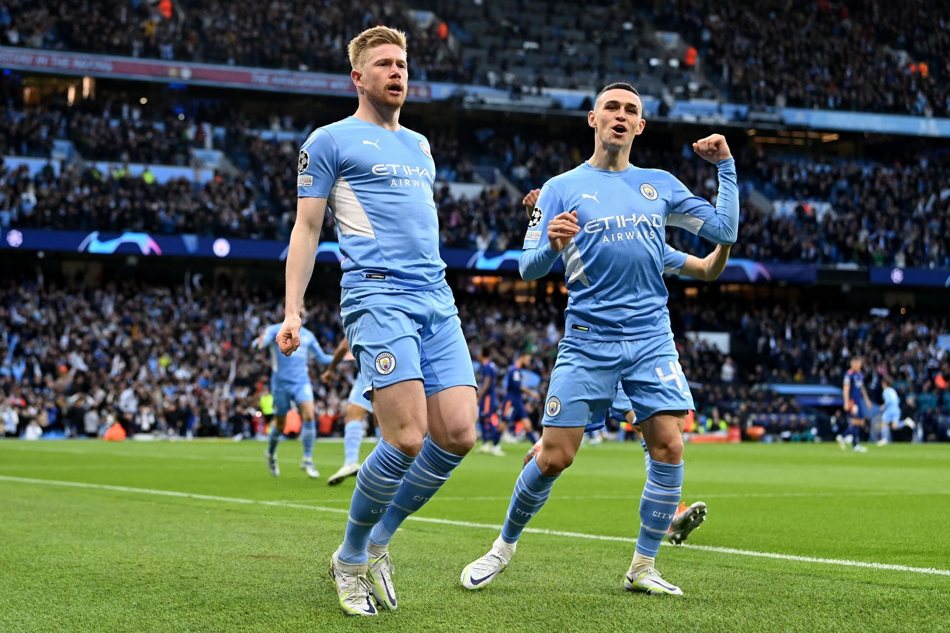 Kevin De Bruyne rejoices after scoring a goal