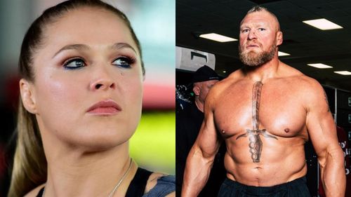 Ronda Rousey (left); Brock Lesnar (right)