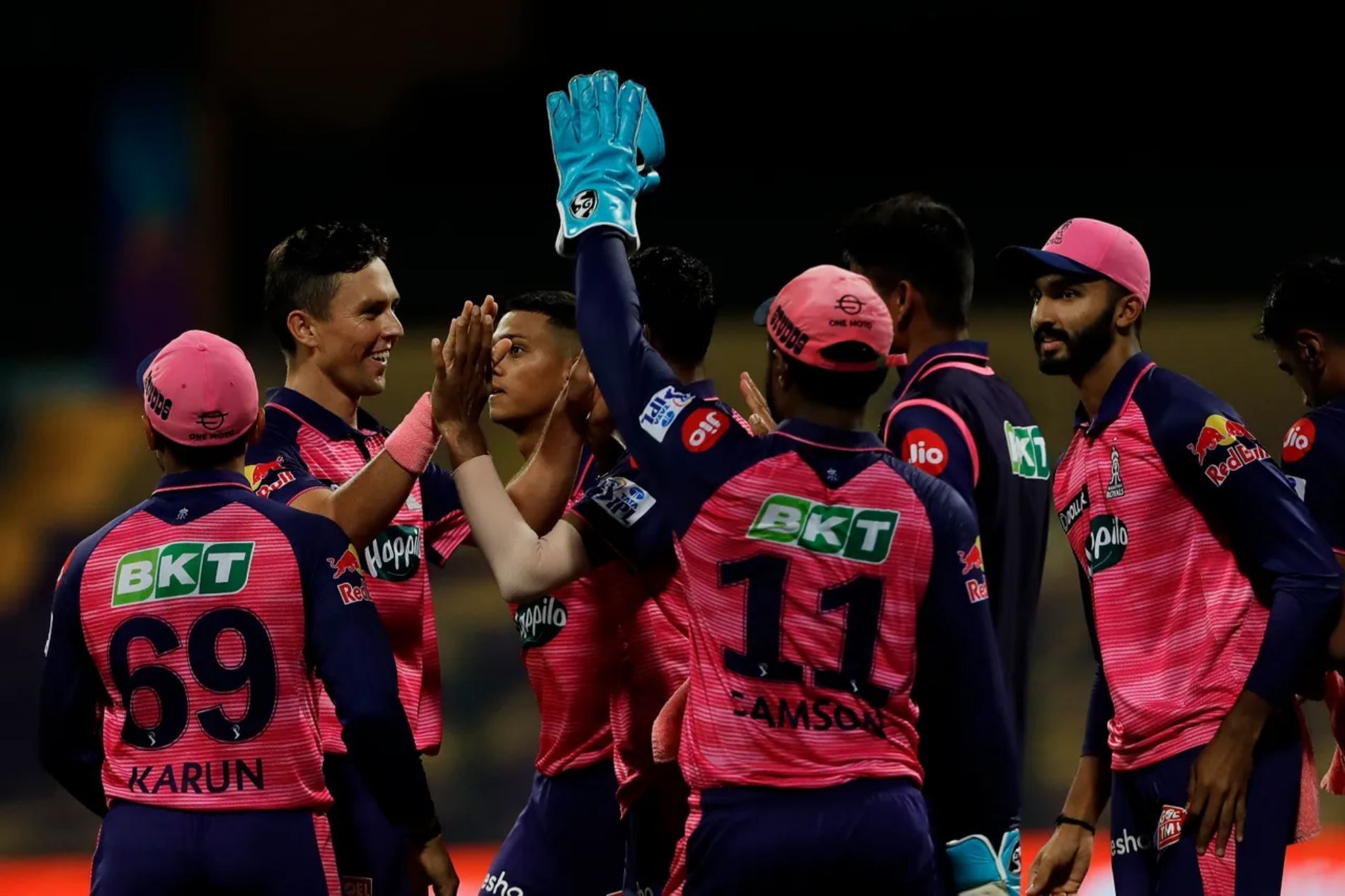Rajasthan Royals players celebrate a wicket. Pic: IPLT20.COM
