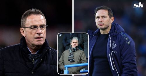 [L-to-R] Manchester United interim boss Ralf Rangnick; Everton manager Frank Lampard; [inset] Mark Lawrenson.