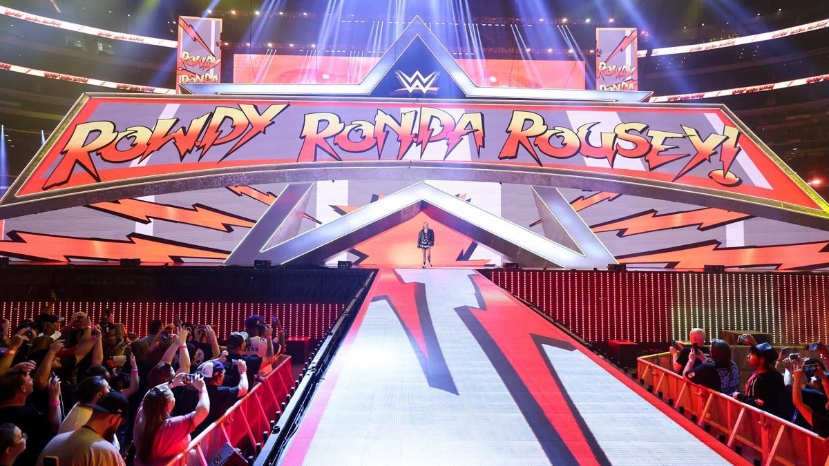 Ronda Rousey making her entrance at WrestleMania 38