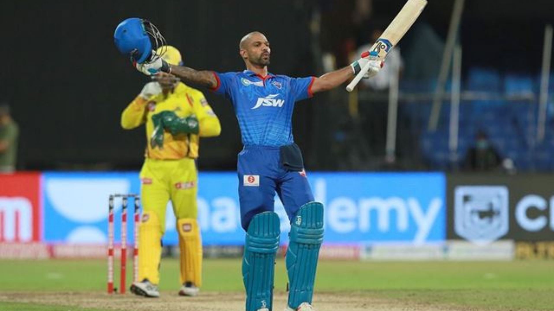 Shikhar Dhawan celebrates after his hundred secured a thrilling win for DC. (P.C.:ipt20.com)