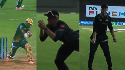 Snippets from Lockie Ferguson's brilliant catch to dismiss Andre Russell today.