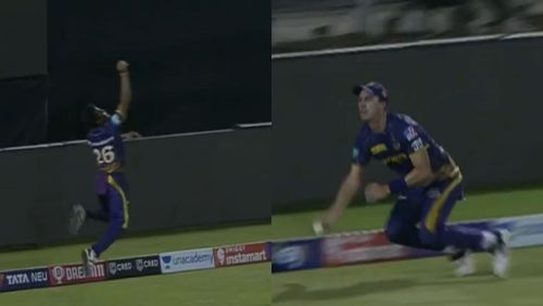 Snippets from Pat Cummins and Shivam Mavi's tag-team catch vs RR.