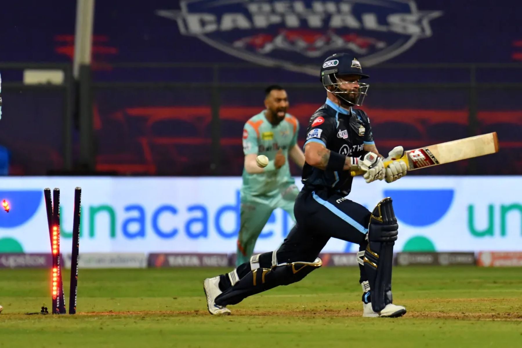 Matthew Wade gets bowled against Lucknow. Pic: IPLT20.COM