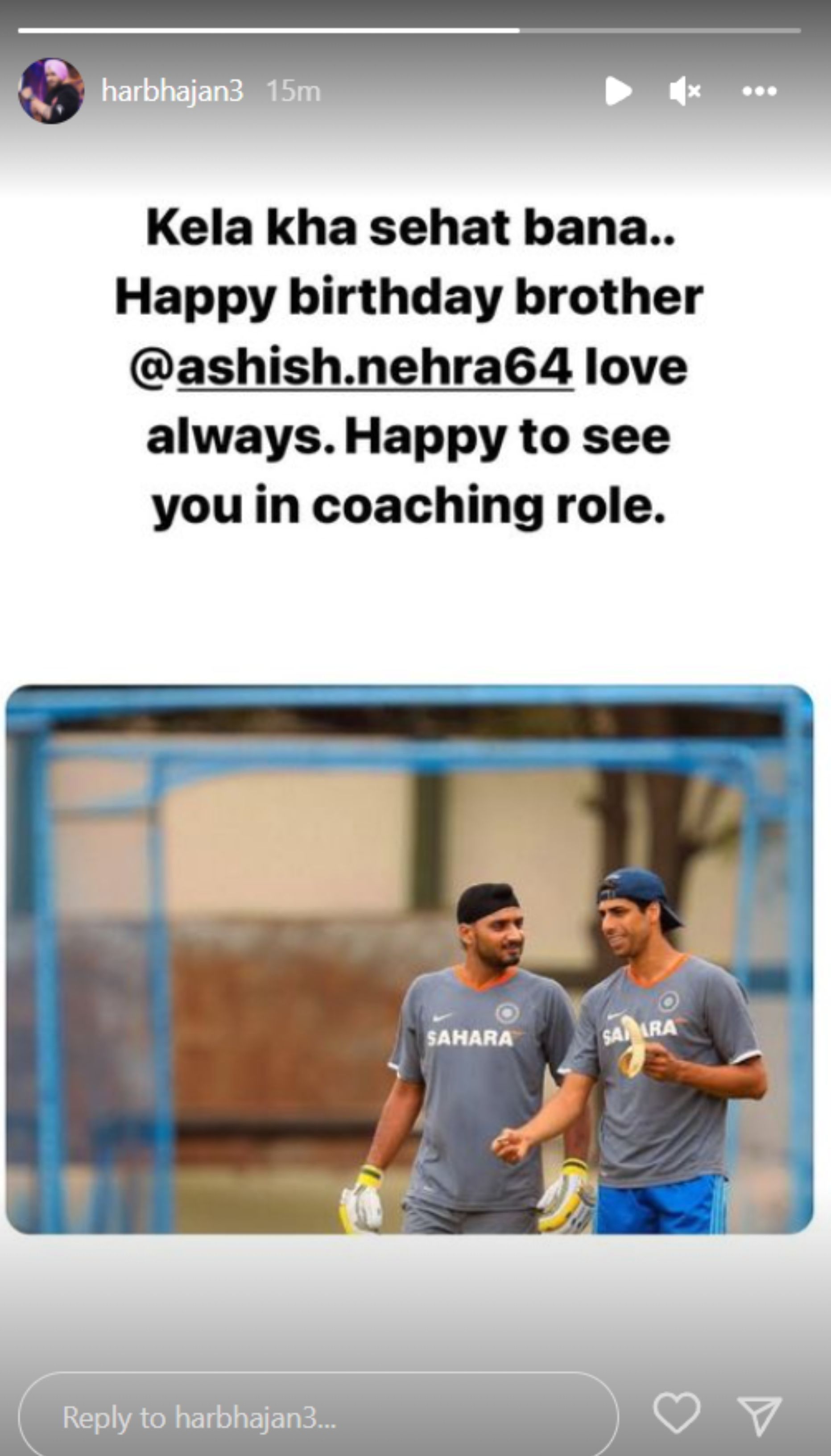 Harbhajan Singh wished via Instagram