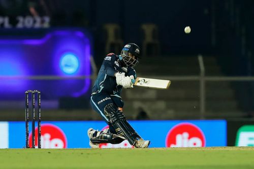 Gujarat Titans (GT) all-rounder Rahul Tewatia batting against Punjab. Pic: IPLT20.COM