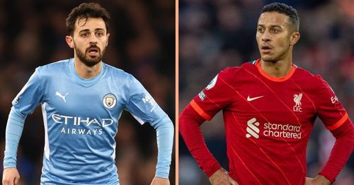 Manchester City's Bernardo Silva (left) and Liverpool's Thiago Alcantara (right)