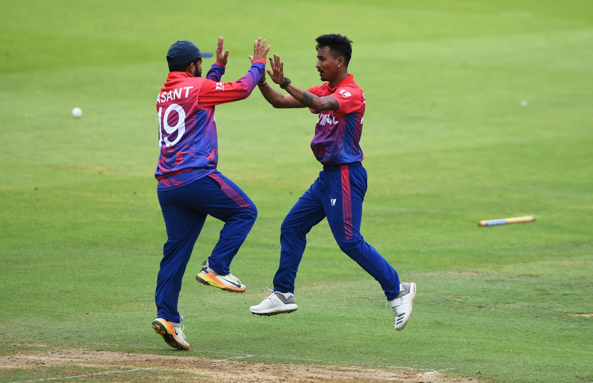 Sompal Kami of Nepal celebrating a wicket