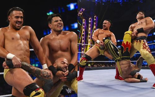 Los Lotharios and Ricochet in a triple threat match for the Intercontinental Championship on SmackDown