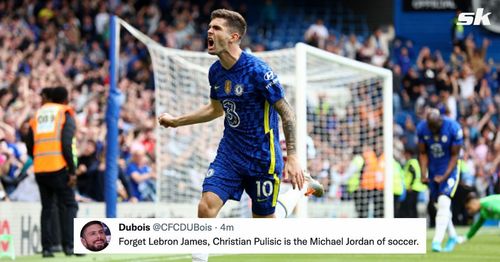 Christian Pulisic celebrates after putting the ball into the back of the net against West Ham United