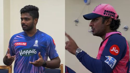 Sanju Samson (L) and Kumar Sangakkara focused on the positives despite defeat to RCB. (P.C.: RR YouTube)