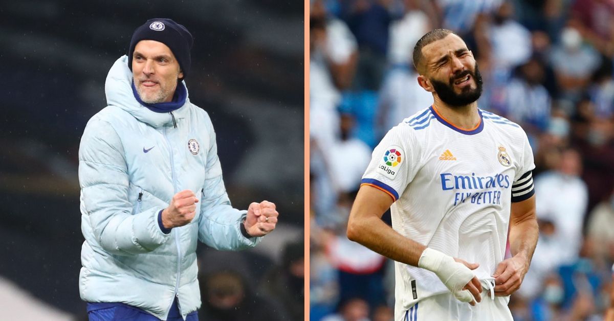 Chelsea manager Thomas Tuchel (left) and Real Madrid&#039;s Karim Benzema (right)