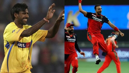 Lakshmipathy Balaji (L) and Harshal Patel celebrating their respective hat-tricks (P.C.:iplt20.com)