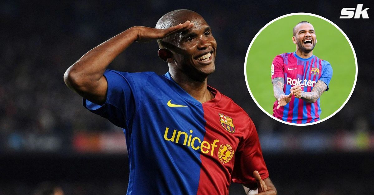 Former Barcelona forward Samuel Eto&#039;o; (inset) Dani Alves.