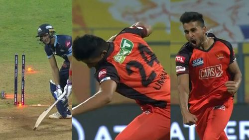 Snippets from Umran Malik's Dale Steyn-style celebration.