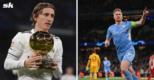 Real Madrid's Luka Modric (left) and Manchester City star Kevin De Bruyne.