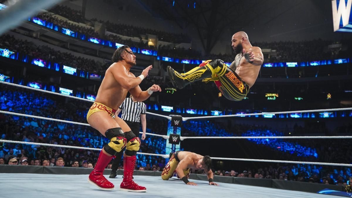 Ricochet against Angel & Humberto on WrestleMania SmackDown